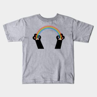 Rainbow in Black Animal Paws Kids T-Shirt